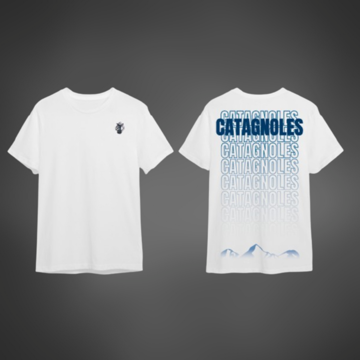 T-shirt Canigou Catagnoles en coton biologique, arborant le logo sur le devant et le mot &quot;Canigou&quot; dans le dos, alliant confort et engagement pour une mode durable.